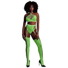 Glow In The Dark Two Piece With Crop Top And Stockings