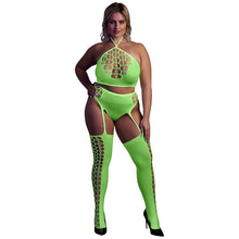 Glow In The Dark Two Piece With Crop Top And Stockings