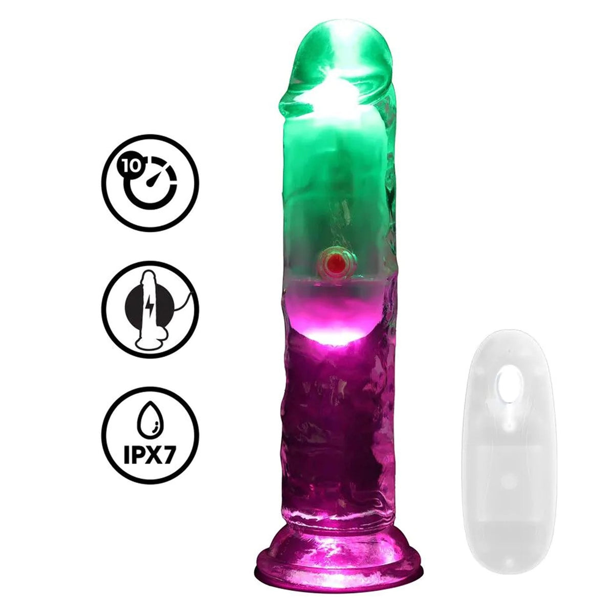 RealCock - LED Vibrating Straight Cock - Transparent - 15cm