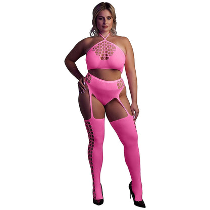 Glow In The Dark Two Piece With Crop Top And Stockings