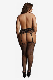 Le Désir - Fishnet And Lace Garterbelt Stockings - Black - QS