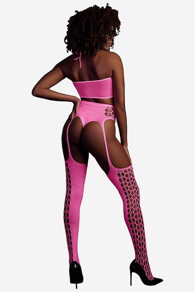 Glow In The Dark Two Piece With Crop Top And Stockings