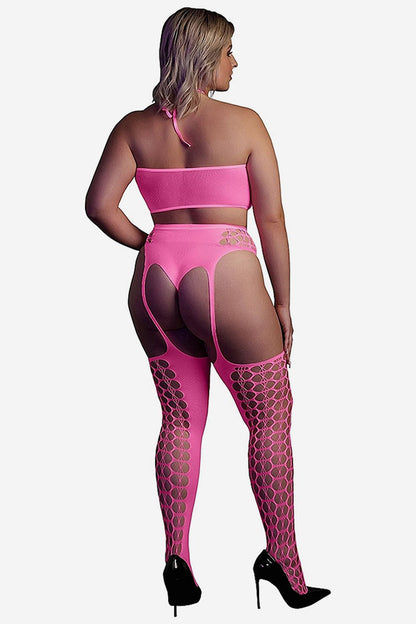 Glow In The Dark Two Piece With Crop Top And Stockings