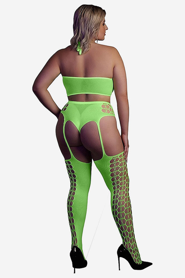 Glow In The Dark Two Piece With Crop Top And Stockings