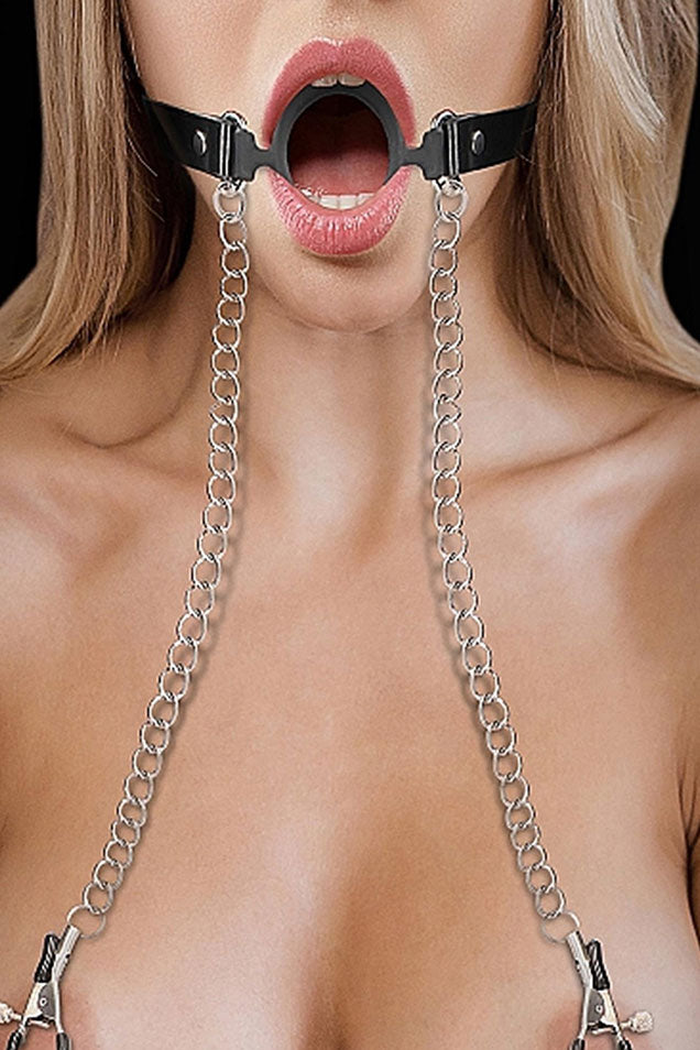 O-Ring Ball Gag w. Nipple Clamps